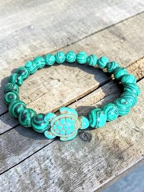 Malachite 8MM Bead & Turtle Bracelet NEW